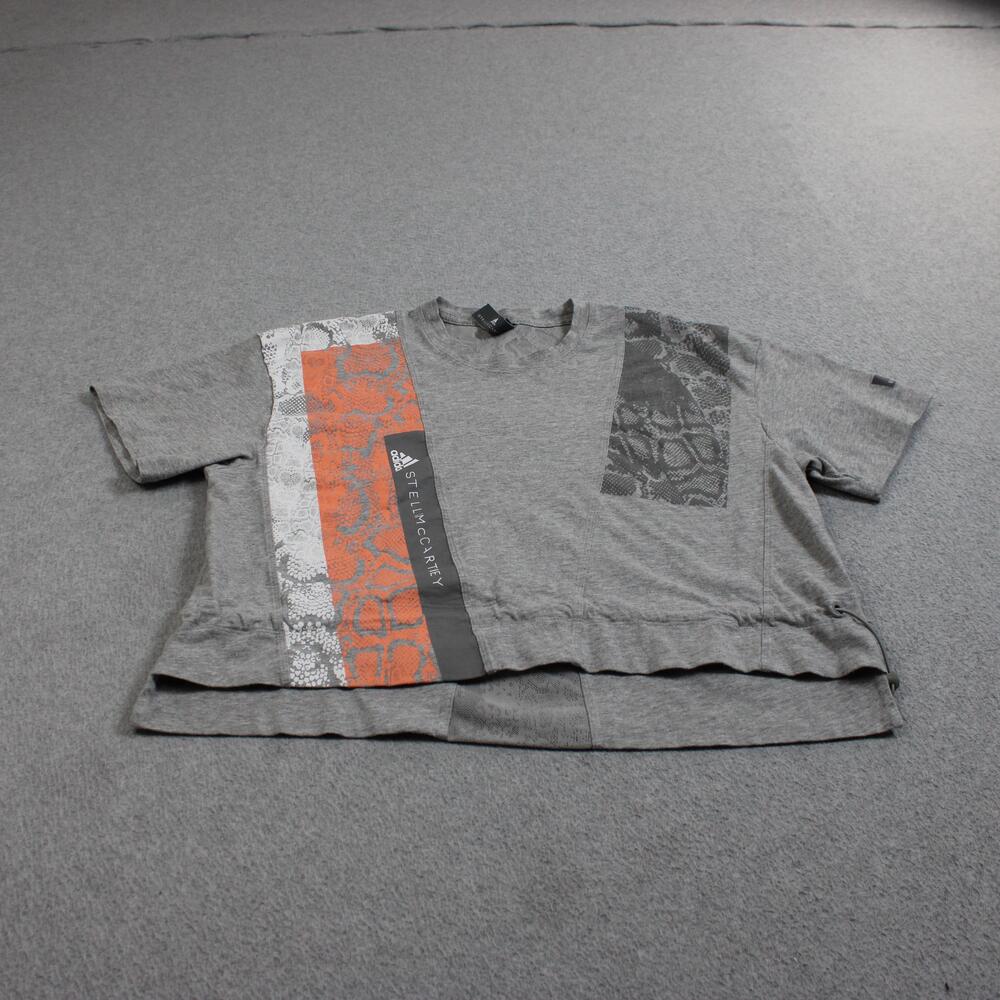 Adidas Stella McCartney Shirt Womens XS Gray Cropped Snake Print Tee Athletic